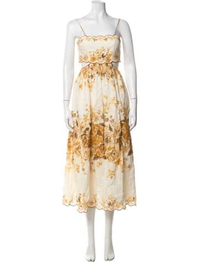 Pre-owned Zimmermann Linen Midi Length Dress In Neutrals