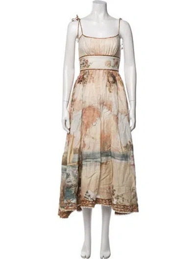 Pre-owned Zimmermann Linen Midi Length Dress In Neutrals