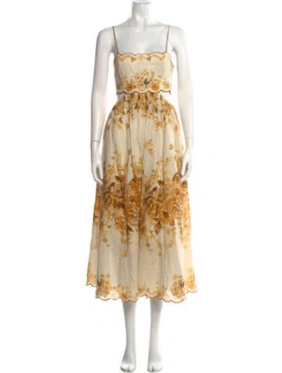 Pre-owned Zimmermann Linen Midi Length Dress In Neutrals