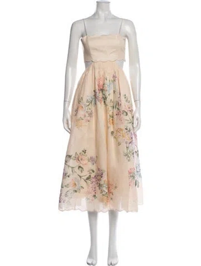 Pre-owned Zimmermann Linen Midi Length Dress In Neutrals