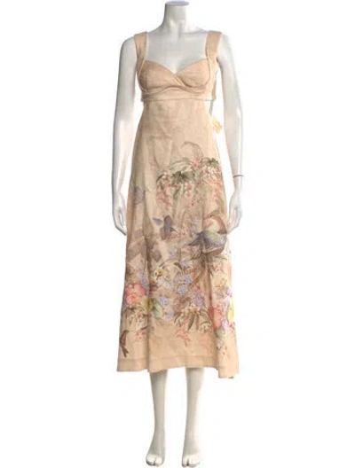 Pre-owned Zimmermann Linen Midi Length Dress In Neutrals