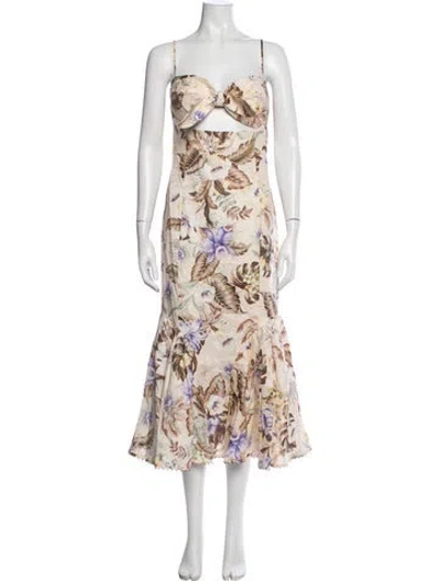 Pre-owned Zimmermann Linen Midi Length Dress In Neutrals