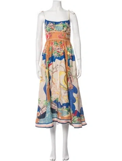Pre-owned Zimmermann Linen Midi Length Dress In Neutrals