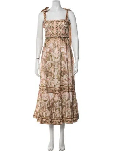 Pre-owned Zimmermann Linen Midi Length Dress In Neutrals