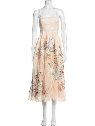Pre-owned Zimmermann Linen Midi Length Dress In Neutrals