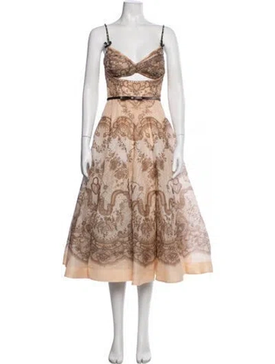 Pre-owned Zimmermann Linen Midi Length Dress In Neutrals