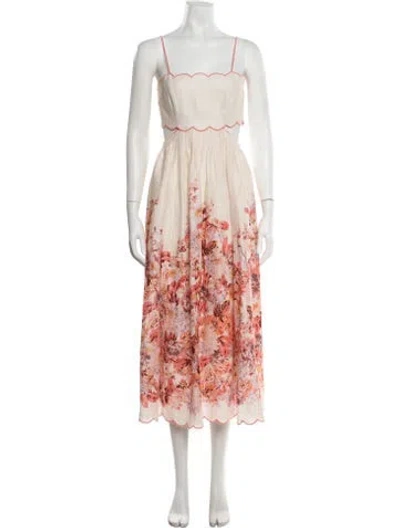 Pre-owned Zimmermann Linen Midi Length Dress In Neutrals/pink