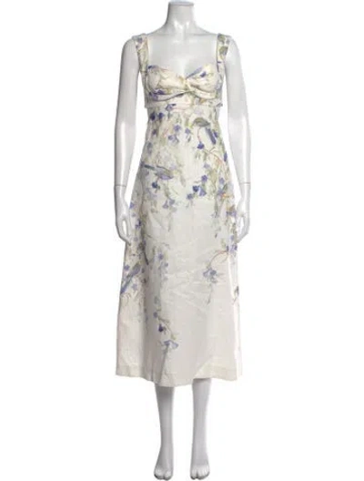 Pre-owned Zimmermann Linen Midi Length Dress In Neutrals/white
