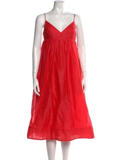 Pre-owned Zimmermann Linen Midi Length Dress In Orange