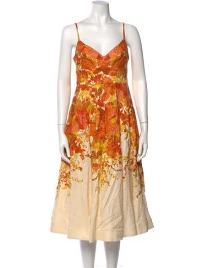 Pre-owned Zimmermann Linen Midi Length Dress In Orange