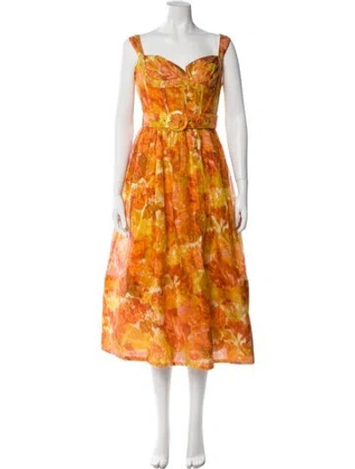 Pre-owned Zimmermann Linen Midi Length Dress In Orange