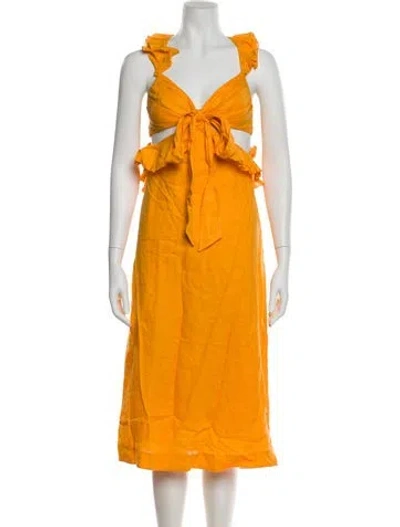 Pre-owned Zimmermann Linen Midi Length Dress In Orange