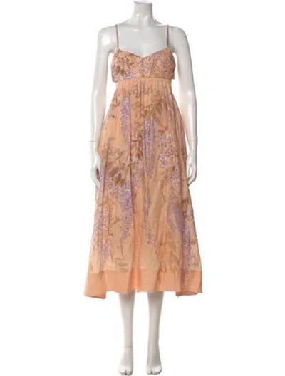 Pre-owned Zimmermann Linen Midi Length Dress In Orange
