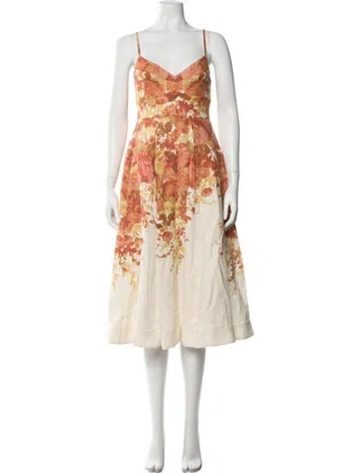 Pre-owned Zimmermann Linen Midi Length Dress In Orange