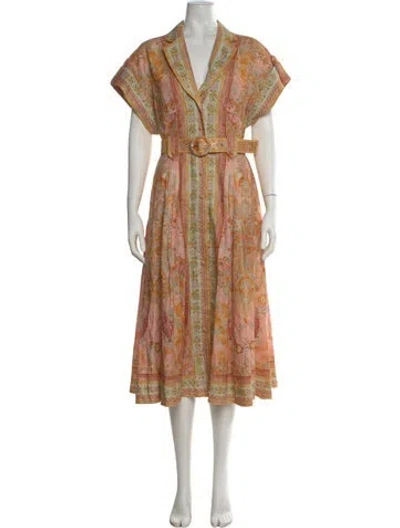 Pre-owned Zimmermann Linen Midi Length Dress In Orange