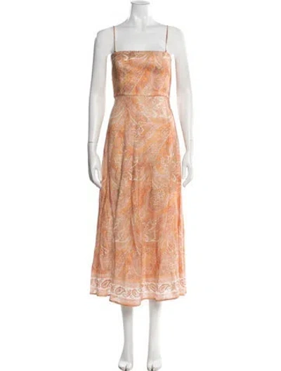 Pre-owned Zimmermann Linen Midi Length Dress In Orange