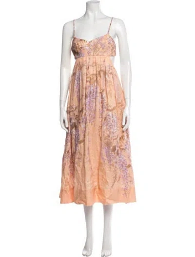 Pre-owned Zimmermann Linen Midi Length Dress In Orange