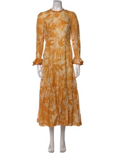 Pre-owned Zimmermann Linen Midi Length Dress In Orange