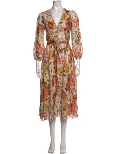 Pre-owned Zimmermann Linen Midi Length Dress In Orange