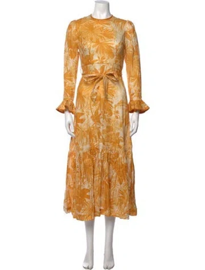 Pre-owned Zimmermann Linen Midi Length Dress In Orange