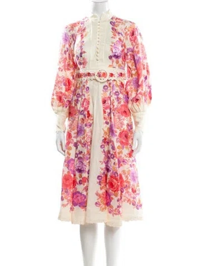 Pre-owned Zimmermann Linen Midi Length Dress In Pink