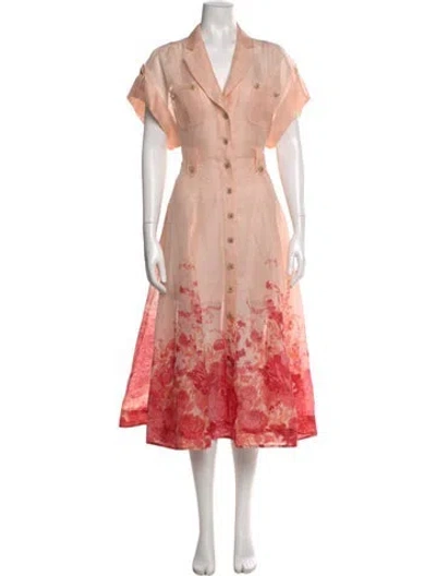 Pre-owned Zimmermann Linen Midi Length Dress In Pink