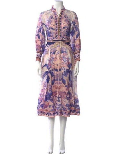 Pre-owned Zimmermann Linen Midi Length Dress In Pink
