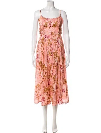 Pre-owned Zimmermann Linen Midi Length Dress In Pink