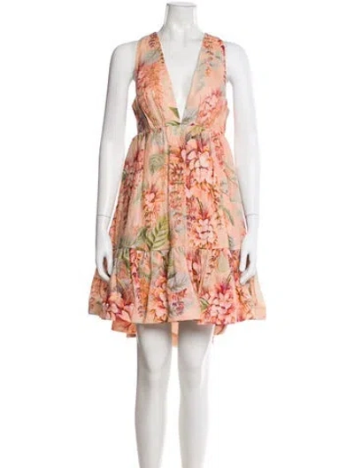 Pre-owned Zimmermann Linen Midi Length Dress In Pink