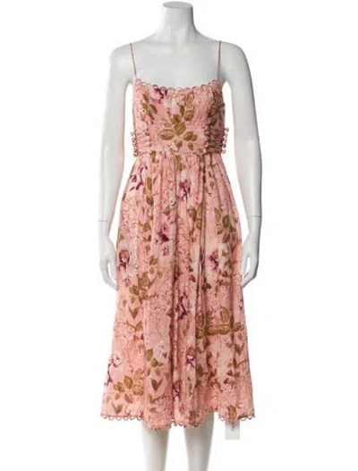 Pre-owned Zimmermann Linen Midi Length Dress In Pink