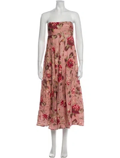 Pre-owned Zimmermann Linen Midi Length Dress In Pink