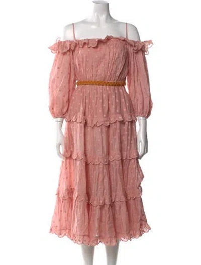 Pre-owned Zimmermann Linen Midi Length Dress In Pink