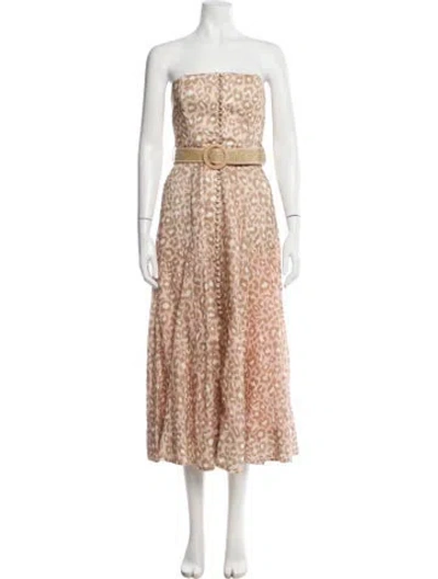 Pre-owned Zimmermann Linen Midi Length Dress In Pink