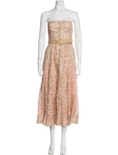 Pre-owned Zimmermann Linen Midi Length Dress In Pink