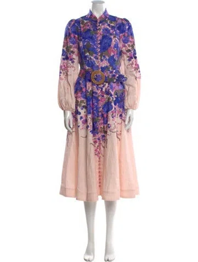 Pre-owned Zimmermann Linen Midi Length Dress In Pink