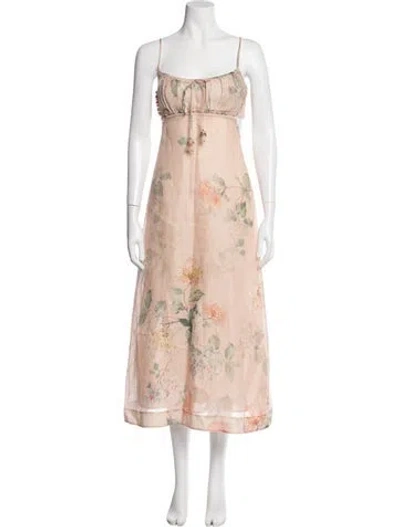 Pre-owned Zimmermann Linen Midi Length Dress In Pink
