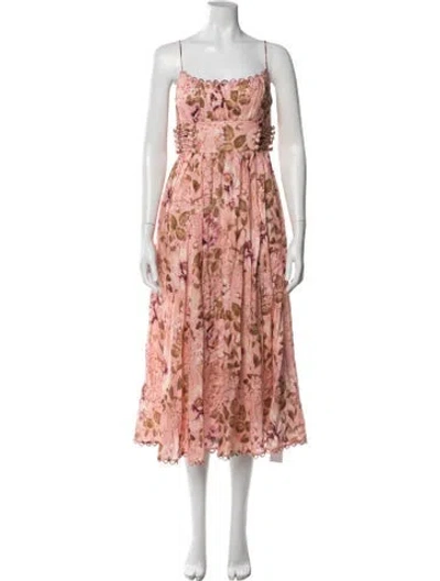 Pre-owned Zimmermann Linen Midi Length Dress In Pink