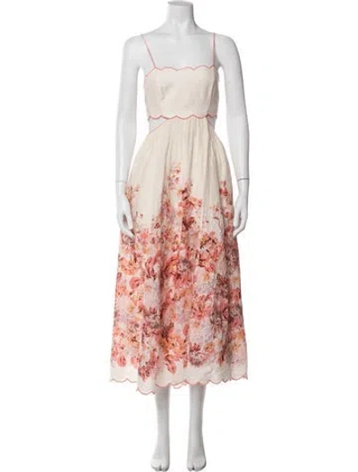 Pre-owned Zimmermann Linen Midi Length Dress In Pink
