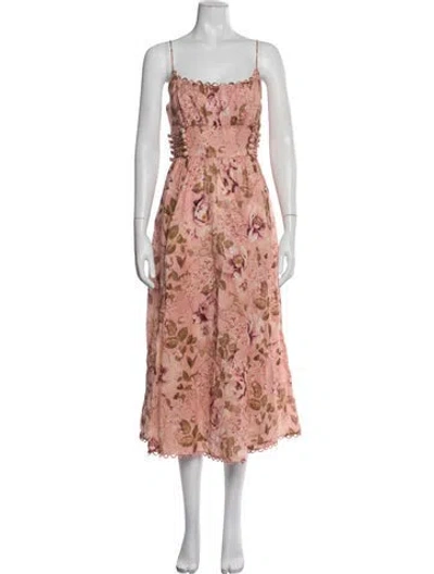 Pre-owned Zimmermann Linen Midi Length Dress In Pink