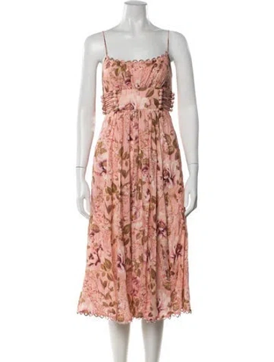 Pre-owned Zimmermann Linen Midi Length Dress In Pink