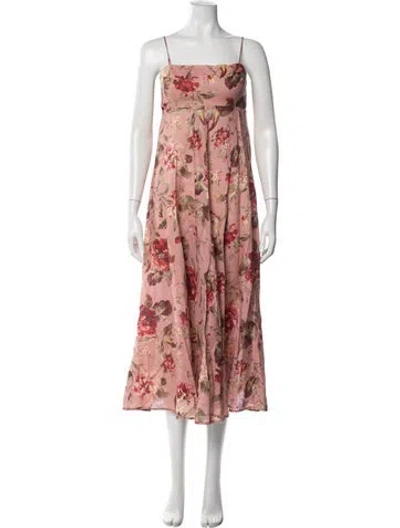 Pre-owned Zimmermann Linen Midi Length Dress In Pink