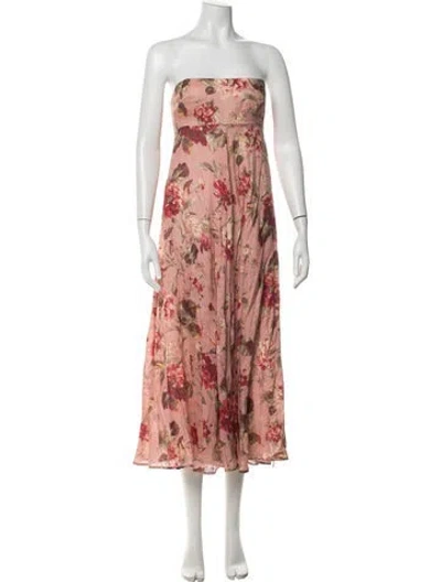 Pre-owned Zimmermann Linen Midi Length Dress In Pink