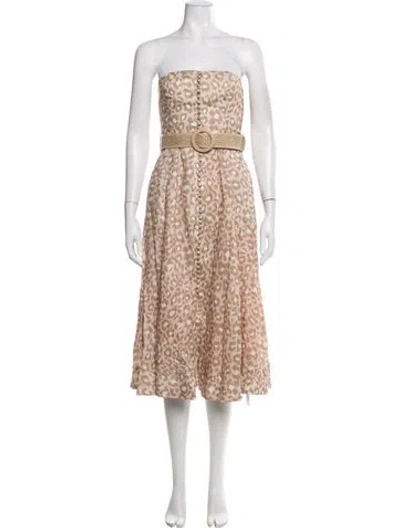 Pre-owned Zimmermann Linen Midi Length Dress In Pink