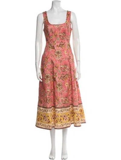 Pre-owned Zimmermann Linen Midi Length Dress In Pink