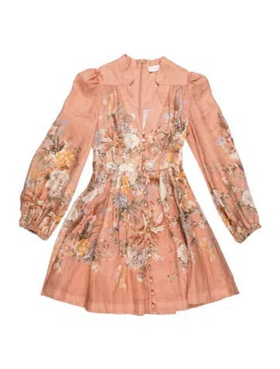 Pre-owned Zimmermann Linen Midi Length Dress In Pink