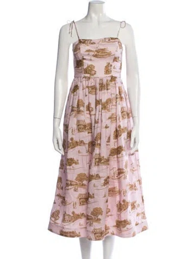 Pre-owned Zimmermann Linen Midi Length Dress In Pink