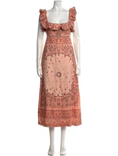 Pre-owned Zimmermann Linen Midi Length Dress In Pink