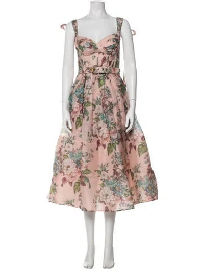 Pre-owned Zimmermann Linen Midi Length Dress In Pink