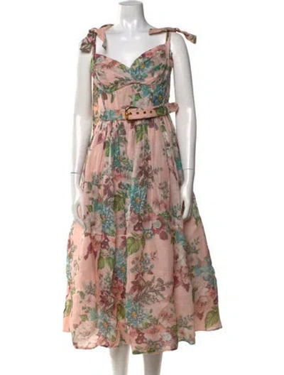 Pre-owned Zimmermann Linen Midi Length Dress In Pink