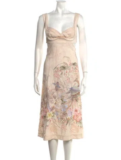 Pre-owned Zimmermann Linen Midi Length Dress In Pink